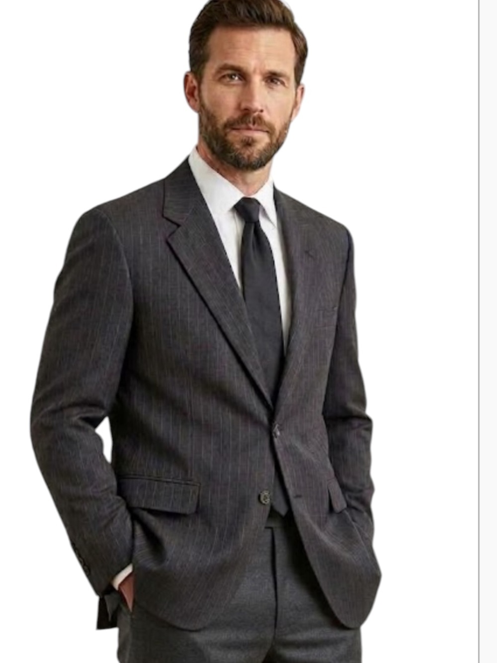 Lauren Ralph Lauren Suit Jacket 42R Charcoal Gray Pinstripe 100% Wool 2 Buttons